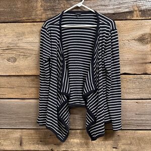 Talbots striped cardigan with waterfall asymmetrical hem, black/white, medium